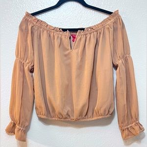 Guess LS Hale Off Shoulder Top Nude Long sleeve Sheer